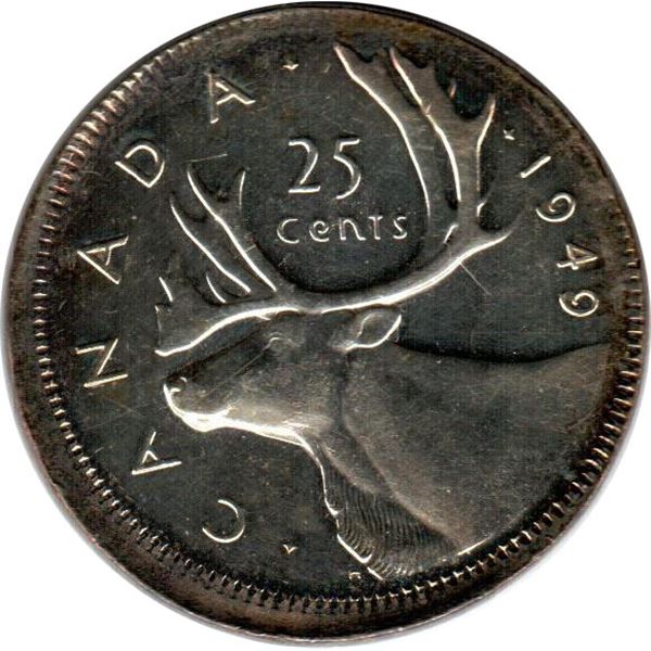 Canada 25 Cents 1949 MS63 Struck Off Centre
