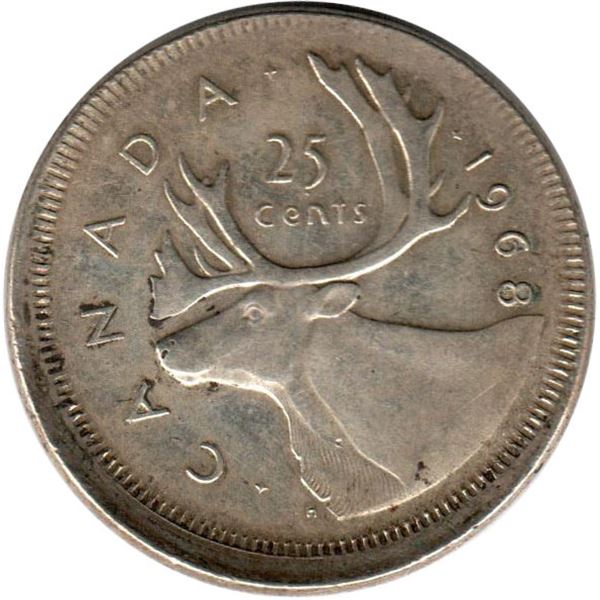 Canada 25 Cents 1968 (silver) AU Struck Off Centre
