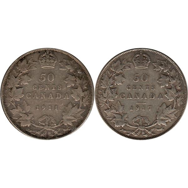 Canada 50 Cents Lot of 2 George V coins
