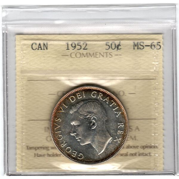 Canada 50 Cents 1952 ICCS MS65