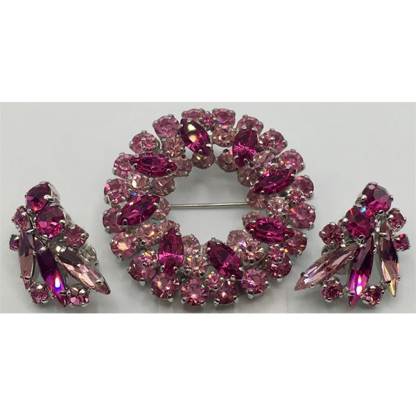 3 TONE PINK SHERMAN PIN WITH CLIP ON EARRINGS