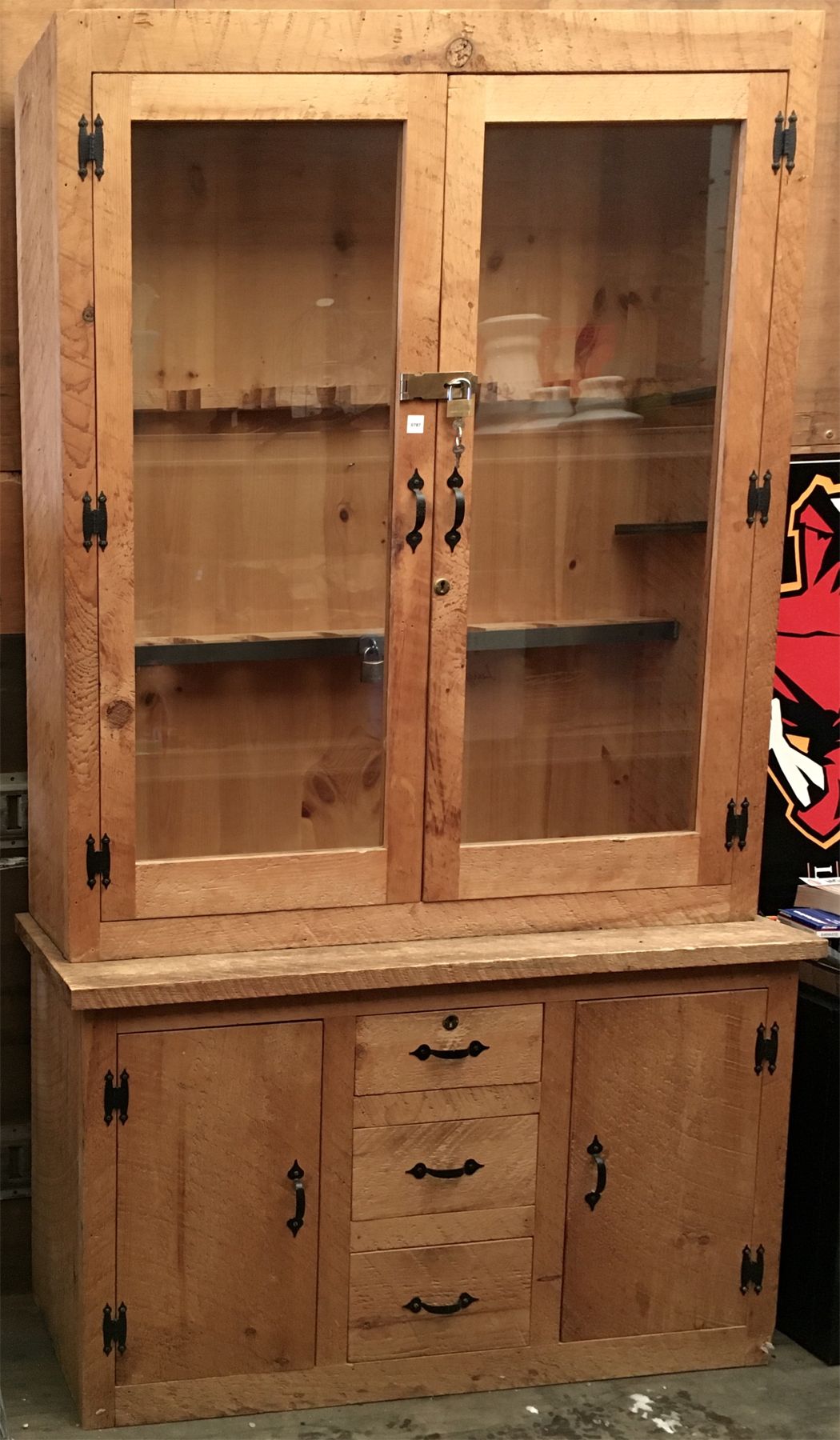 RUSTIC FINISH FIREARM DISPLAY CABINET - 82IN X 47IN X 16IN