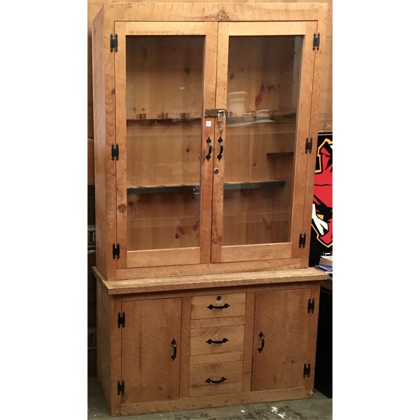 RUSTIC FINISH FIREARM DISPLAY CABINET - 82IN X 47IN X 16IN