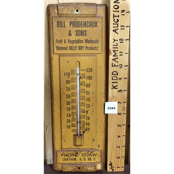 PRODENCHUK AND SONS METAL THERMOMETER - 14IN X 4.5IN