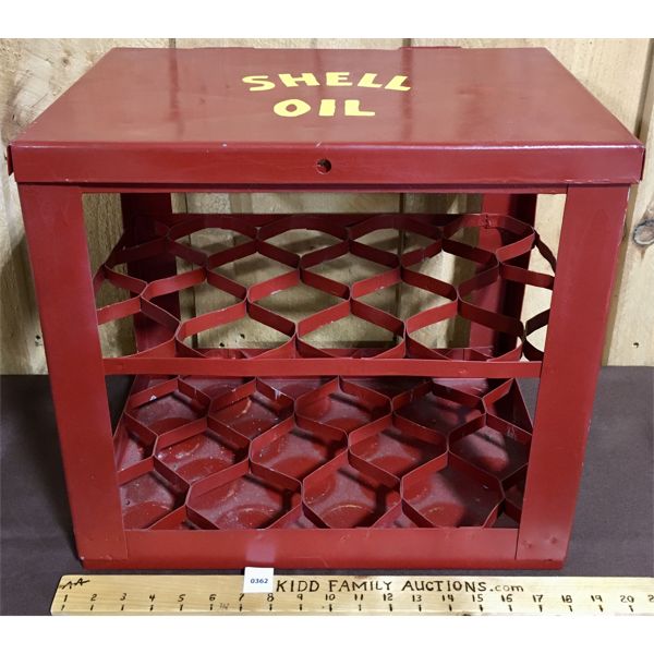SHELL OIL COMPANY METAL BOTTLE CARRIER CRATE - 18IN X 11.5IN X 16IN ...
