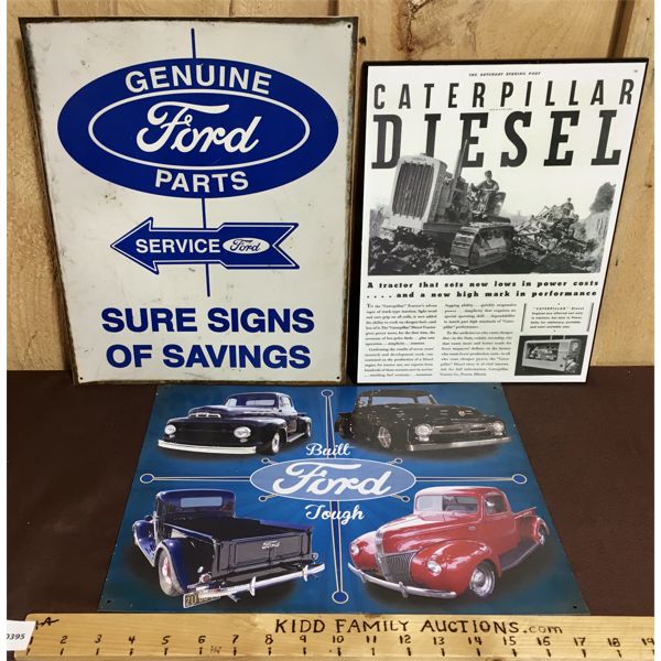 LOT OF 3 - FORD S ST REPRO SIGNS AND CATERPILLAR PLAK-IT - Kidd Family ...
