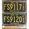 Image 1 : LOT OF 2 - 1979 ONTARIO FARM LICENSE PLATE PAIRS