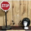 Image 1 : LOT OF 3 - HJC FG3 MOTORCYCLE HELMET, SPIT FIRE WINDSHIELD AND PLASTIC STOP SIGN