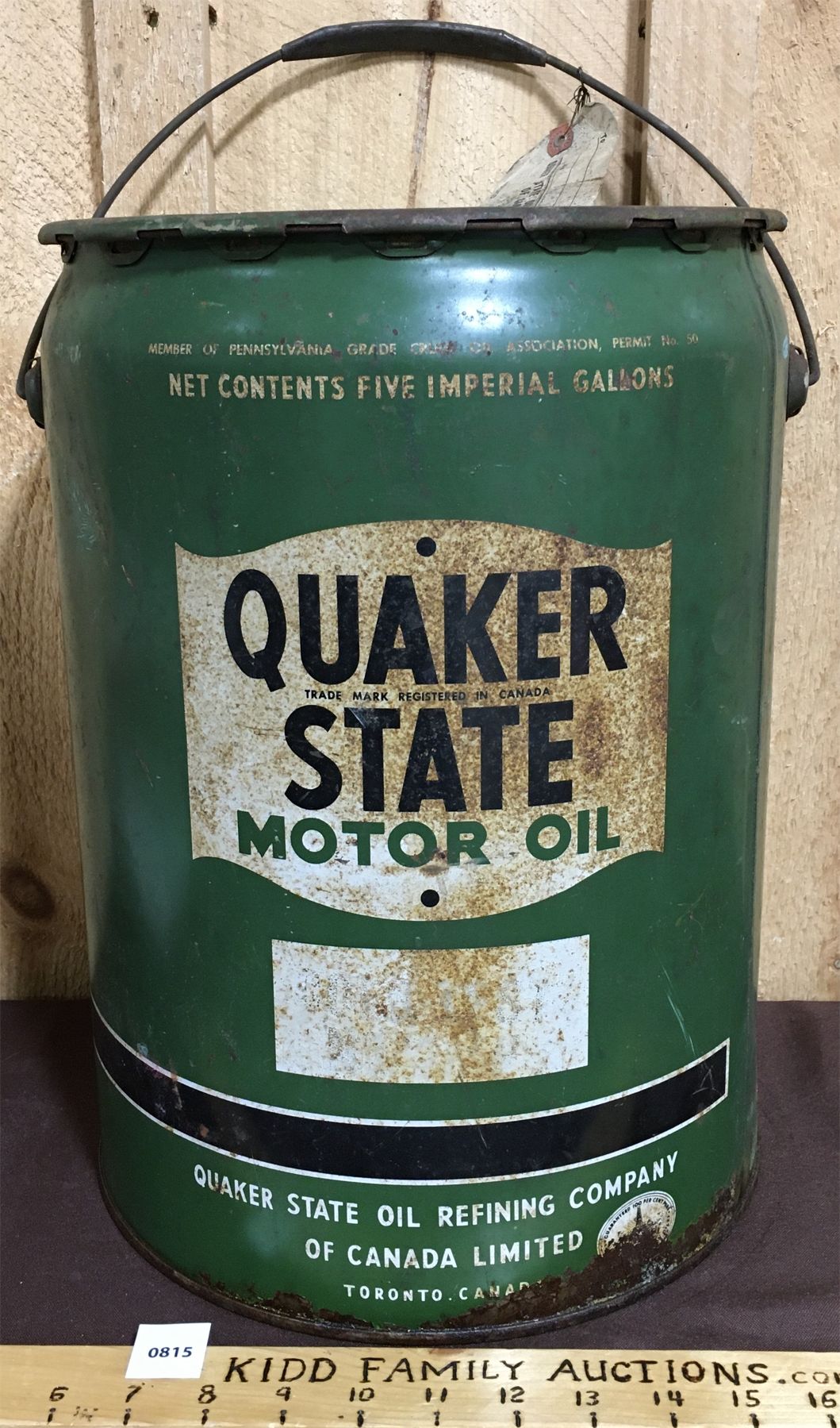 QUAKER STATE FIVE GALLON MOTOR OIL CAN Kidd Family Auctions