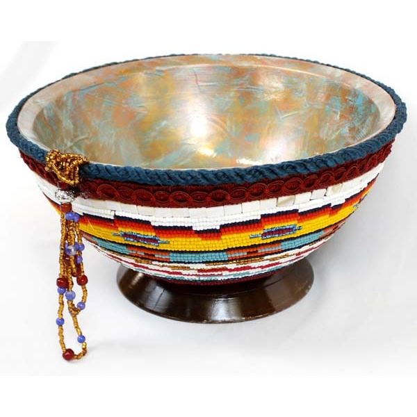 Hand Beaded Bamboo Bowl by Kathy Kills Thunder