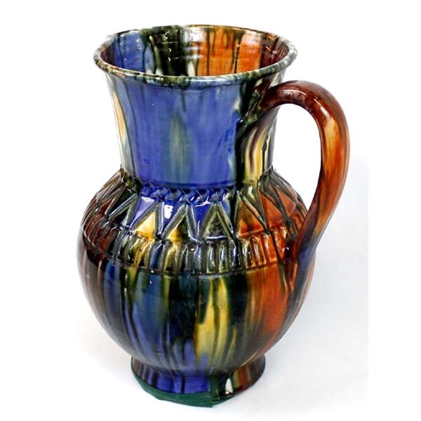 Large Mexican Drip Ware Pottery Pitcher
