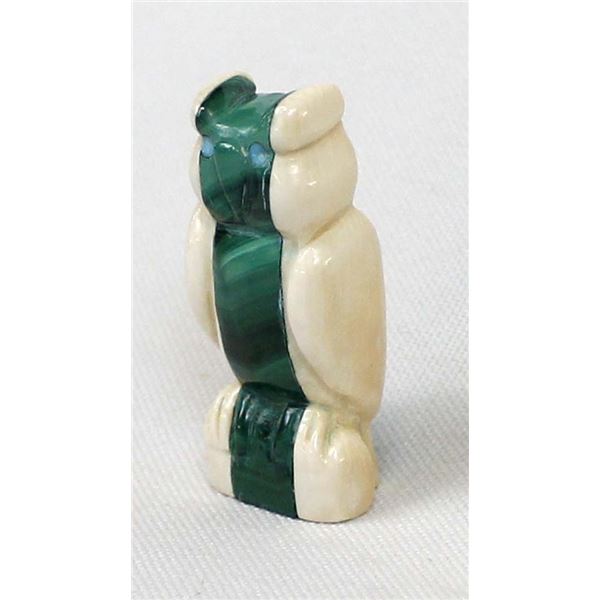 Zuni Ivory & Malachite Owl Fetish by Yatsattie