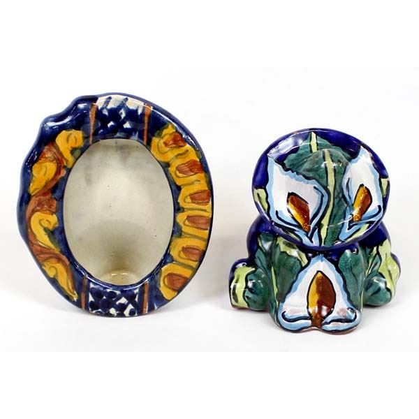 Mexican Glazed Pottery Siesta Man & Picture Frame