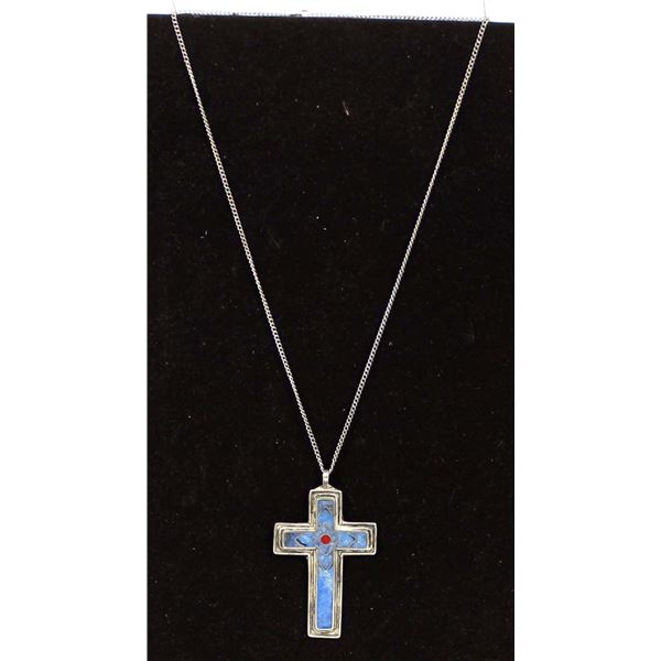 Denim Lapis Cross Pendant Necklace