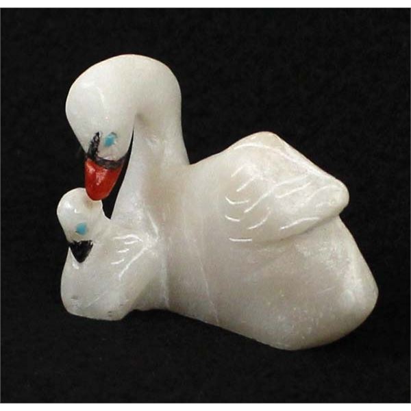 Zuni White Alabaster Swan & Cygnet Fetish