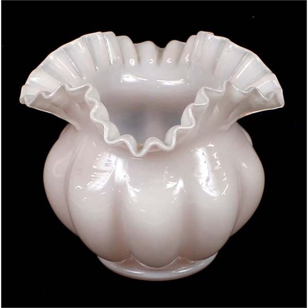 Vintage Rose Pink Ruffled Rim Glass Vase