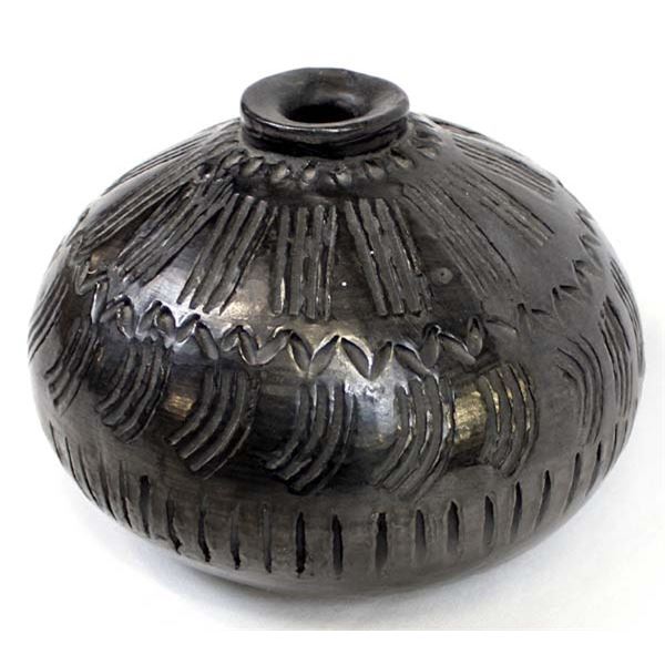 Mexican Dona Rosa Carved Pottery Seed Jar