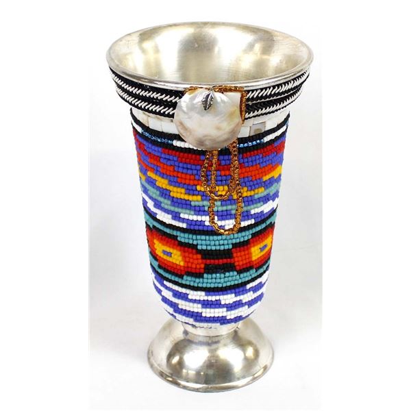 Hand Beaded Metal Vase by Kathy Kills Thunder