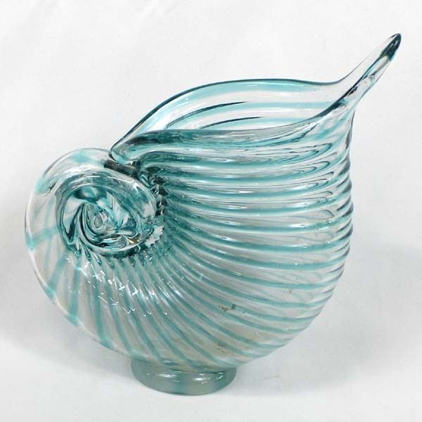Blue Art Glass Nautilus Shell Vase
