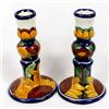 Image 1 : 2 Mexican Glazed Pottery Candlestick Holders