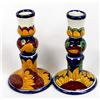 Image 2 : 2 Mexican Glazed Pottery Candlestick Holders