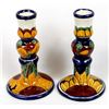 Image 4 : 2 Mexican Glazed Pottery Candlestick Holders