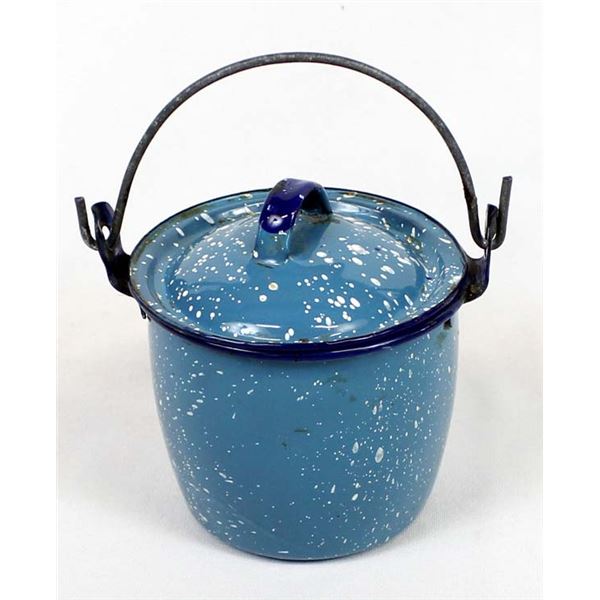 Vintage Blue & White Splatter Graniteware Pot
