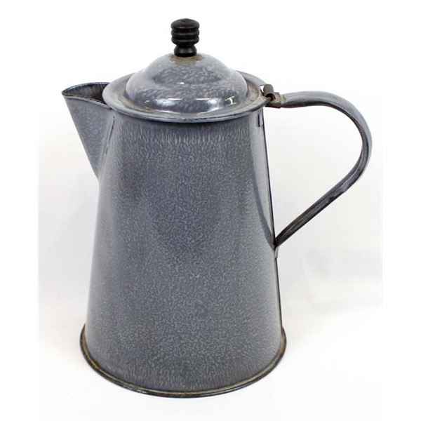 Antique Gray Graniteware Lidded Coffee Pot
