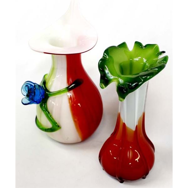 2 Art Glass Trumpet Vases