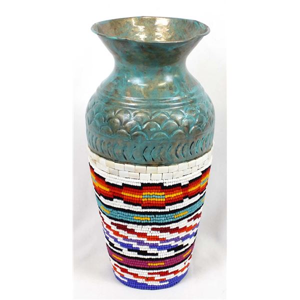 Hand Beaded Metal Vase by Kathy Kills Thunder