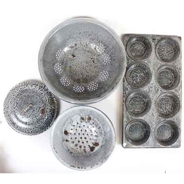 4 Pieces of Antique Gray Graniteware