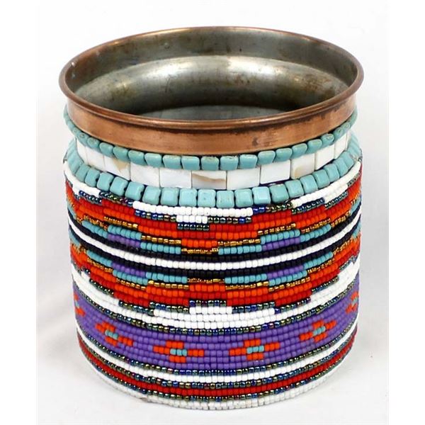 Hand Beaded Metal Vase by Kathy Kills Thunder