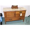 Image 1 : Antique Edwardian Arts & Crafts bedroom chest with granite top, three drawers and commode cupboard, 