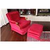 Image 1 : Red velvet upholstered parlour chair with matching ottoman