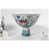 Image 2 : Famille verte "fish pond" stem bowl with Ch'eng-hua reign mark 4 1/2" in diameter and 5 1/2" tall an