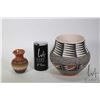 Image 2 : Acoma Peublo pottery vase signed by artist Myron Garcia 6 1/2" and a small glazed Navajo vase signed