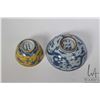 Image 3 : Yellow ground blue tea cup with Ch'eng-hua reign mark 3 1/2" in height and a blue and white "Flaming