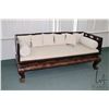 Image 1 : Antique Chinese opium bed with carved figural and floral panels, upholstered seat and pillow back, n