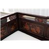 Image 3 : Antique Chinese opium bed with carved figural and floral panels, upholstered seat and pillow back, n