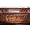 Image 4 : Antique Chinese opium bed with carved figural and floral panels, upholstered seat and pillow back, n