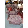 Image 1 : La-Z-boy overstuffed, paisley upholstered reclining chair with button tufted back and matching ottom