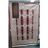 Image 1 : Wool area carpet with geometric design and multiple borders, burgundy background with highlights of 