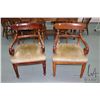 Image 1 : Pair of antique Regency mahogany open arm side chairs with upholstered seats