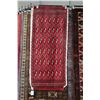 Image 1 : Two handmade Iranian wool scatter rugs, each with deep red backgrounds and geometric designs, 23" X 