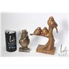 Image 1 : Copper statue of a bird family 9" in height and a copper owl "gentleman"