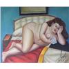 Image 2 : Oil on canvas painting after Fernando Botero's "The Letter", no artist signature seen, 16" X 20"