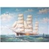 Image 2 : Framed oil on canvas painting of a tall ship, signed by artist Dawson, 29" X 25"