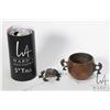 Image 1 : Heavy copper incense pot, purportedly 19th century and a small heavy copper frog, 2 1/2" in length