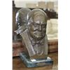 Image 1 : Cast bronze bust of Churchill on green marble base by artist Serge Sarkis 11 3/4" in height