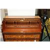 Image 4 : Vintage Scandinavian marquetry cylinder desk with pull out writing surface and fitted interior, 36" 